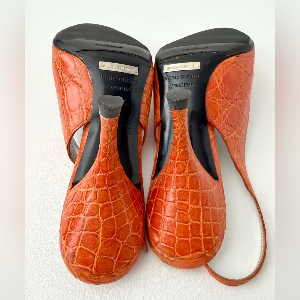 DOLCE & GABBANA | Orange Croc Embossed Slingback Kitten Heels EU 37.5 - Picture 13 of 13